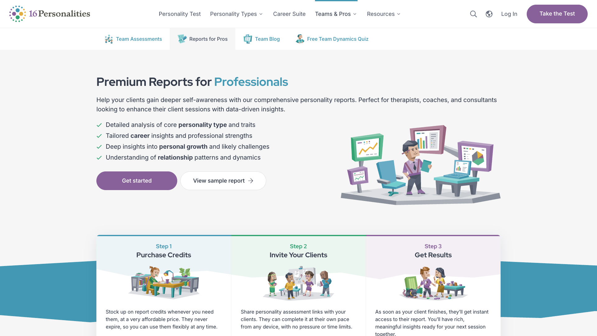 A screenshot of the 16Personalities for Professionals landing page