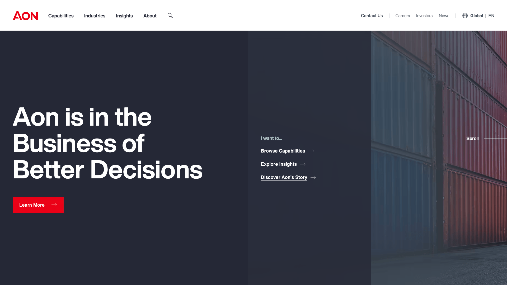 A screenshot of the Aon homepage
