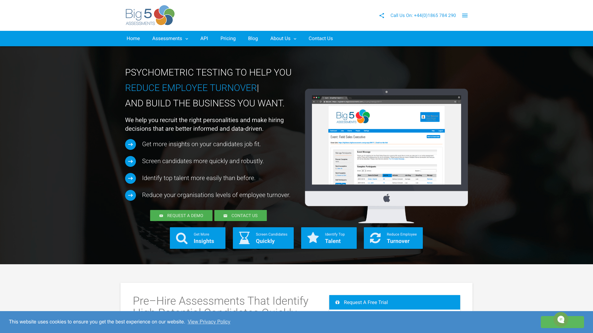 A screenshot of the Big 5 Assessments homepage