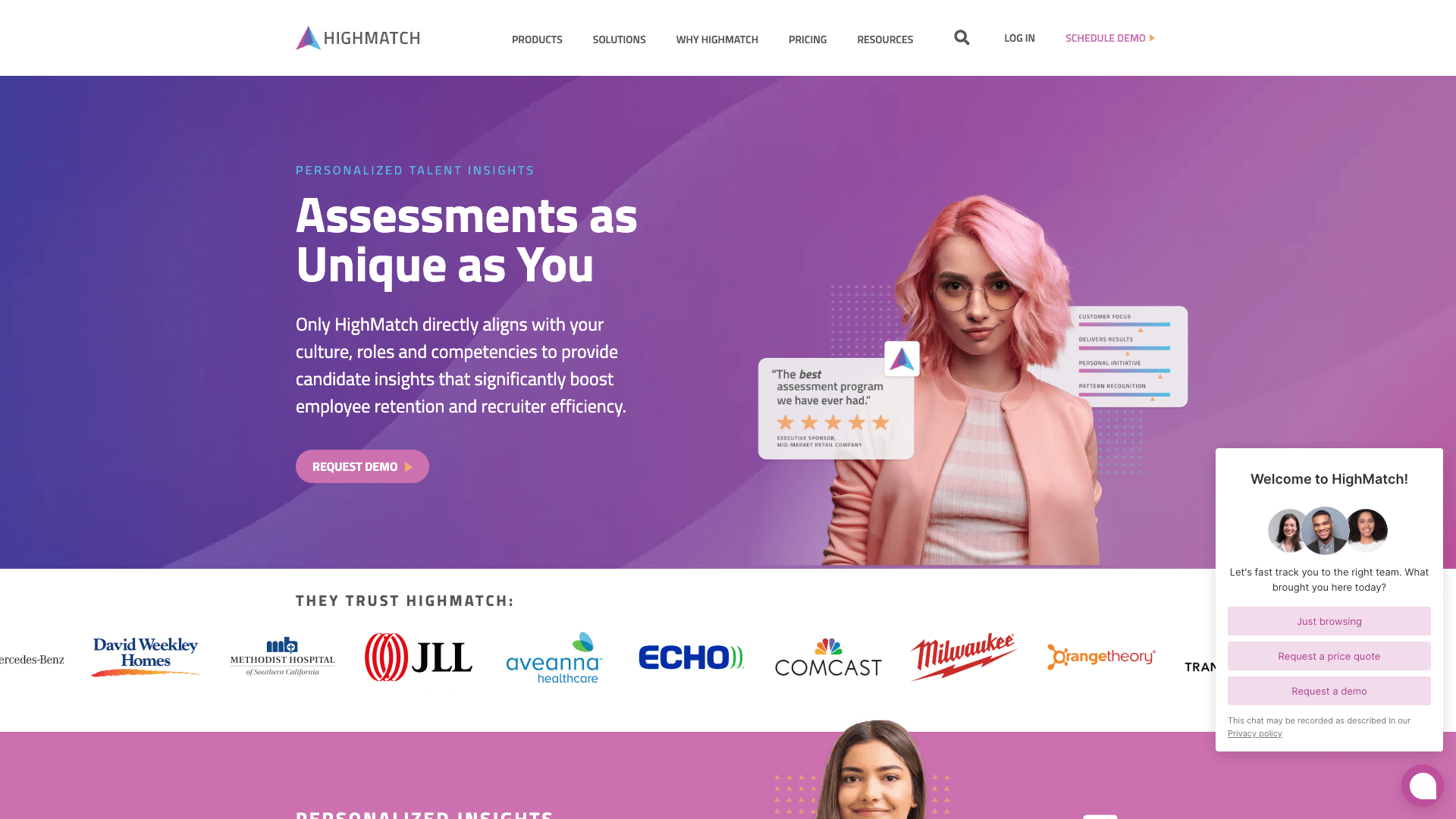 A screenshot of the HighMatch home page
