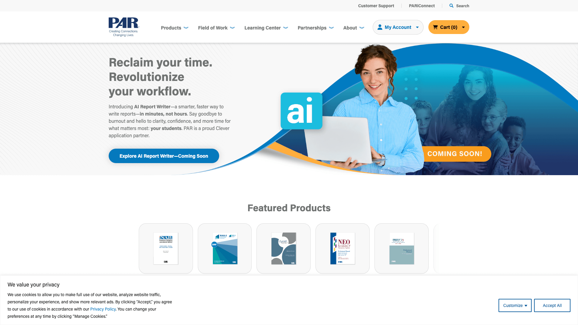 A screenshot of the PAR homepage