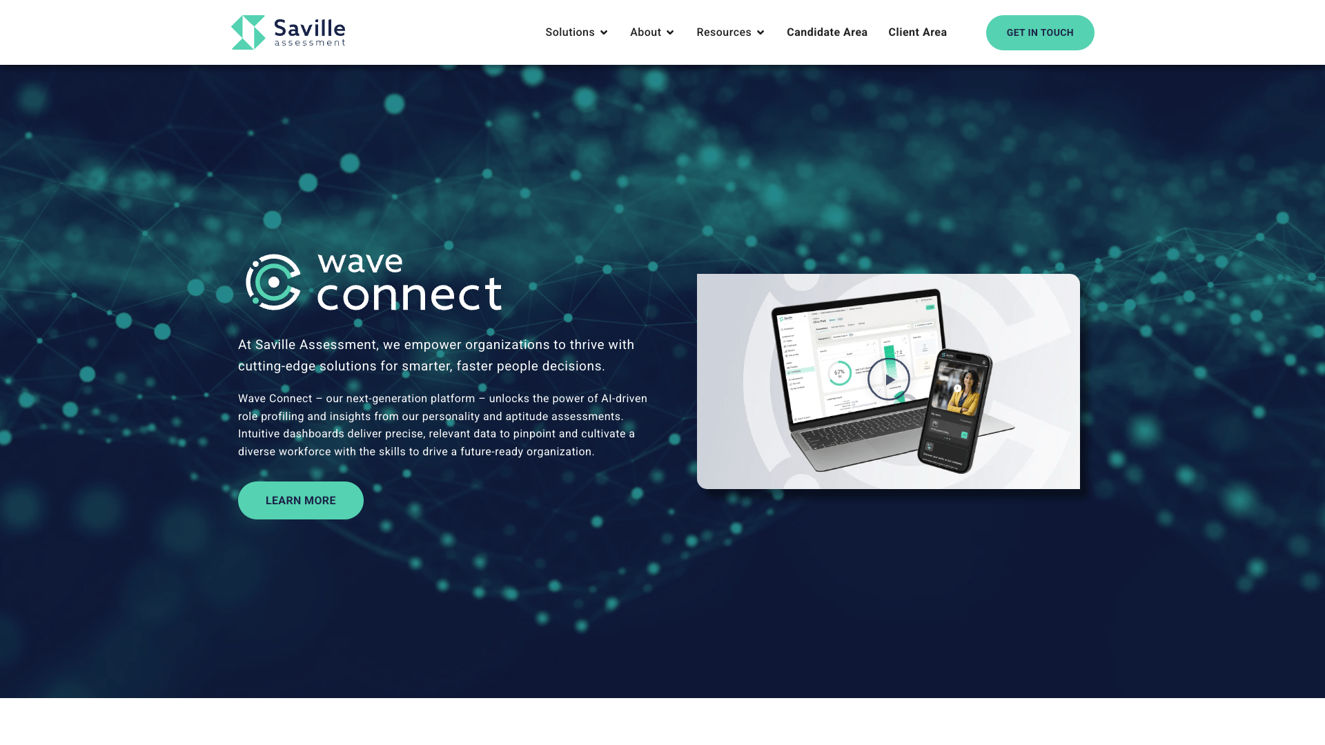 A screenshot of the Saville Assessment homepage