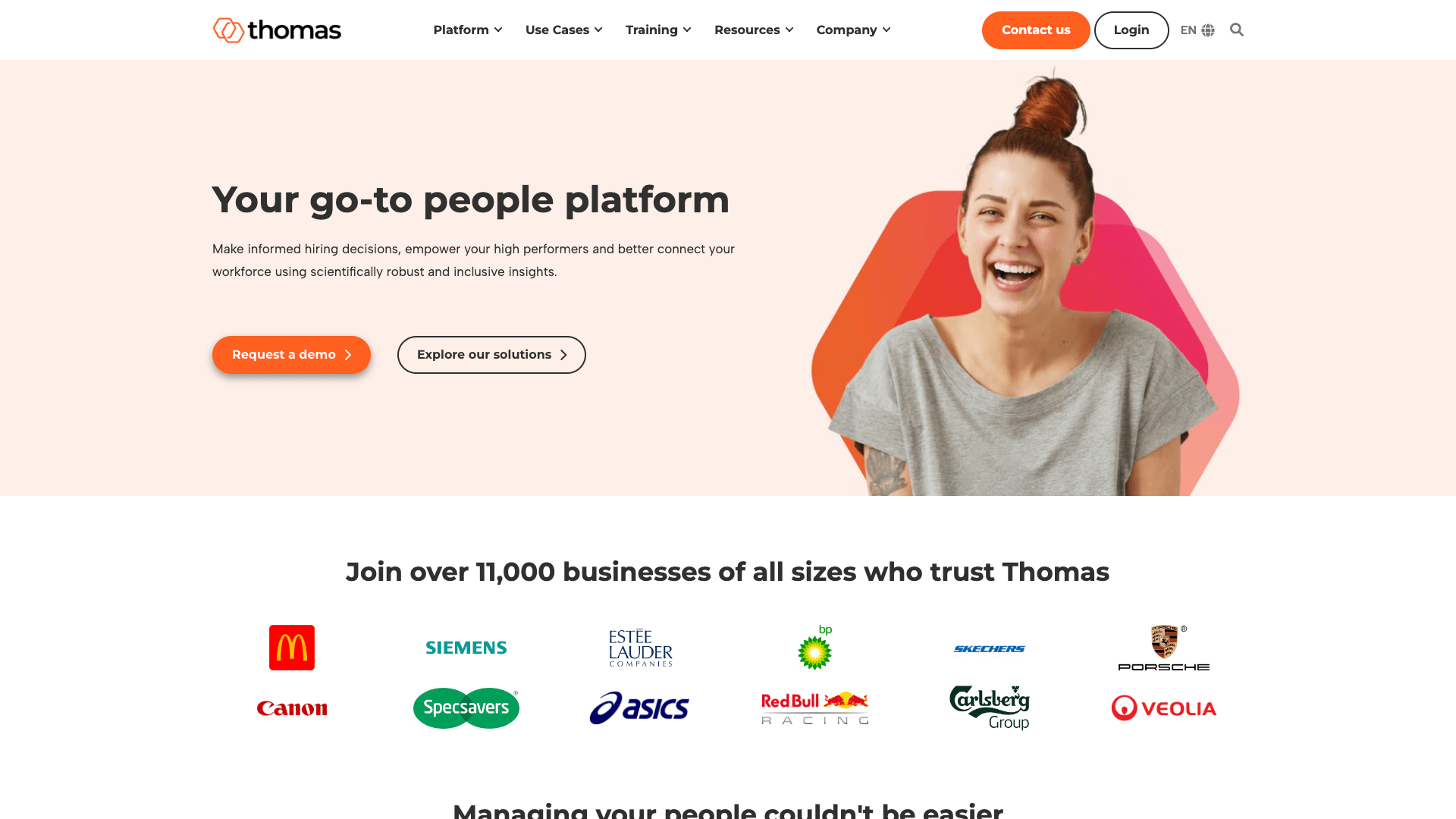 A screenshot of the Thomas International homepage