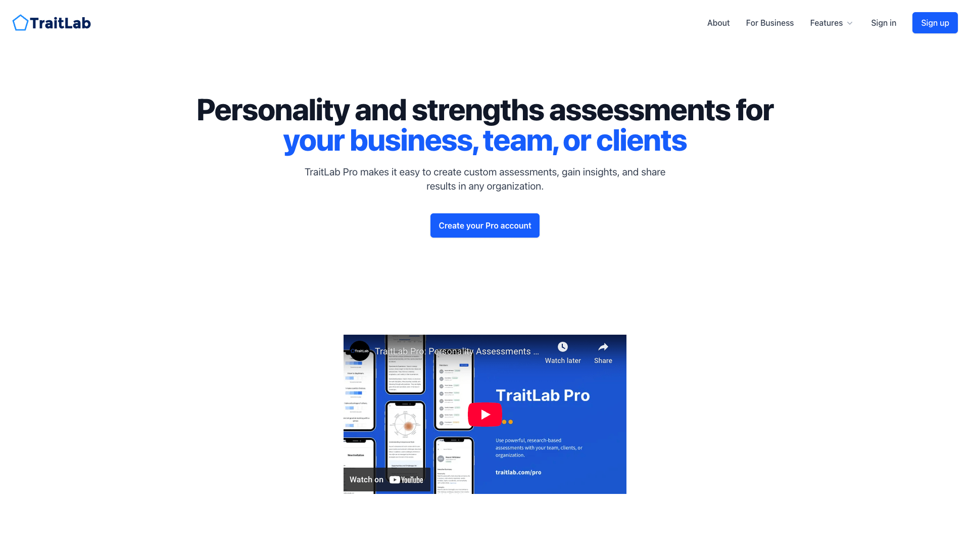 A screenshot of the TraitLab Pro landing page